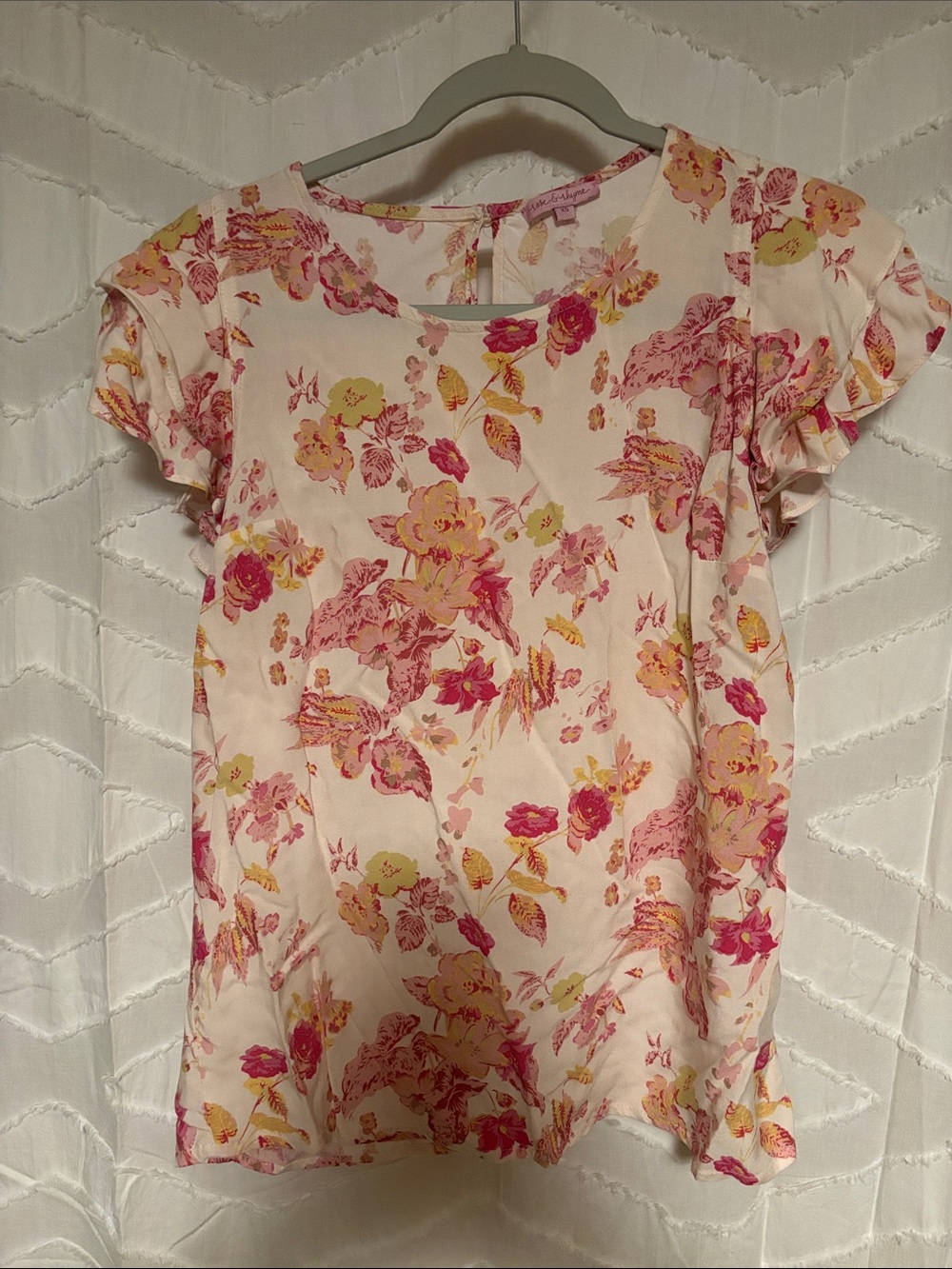Women's Floral Short-Sleeve Blouse in Pink and Yellow
